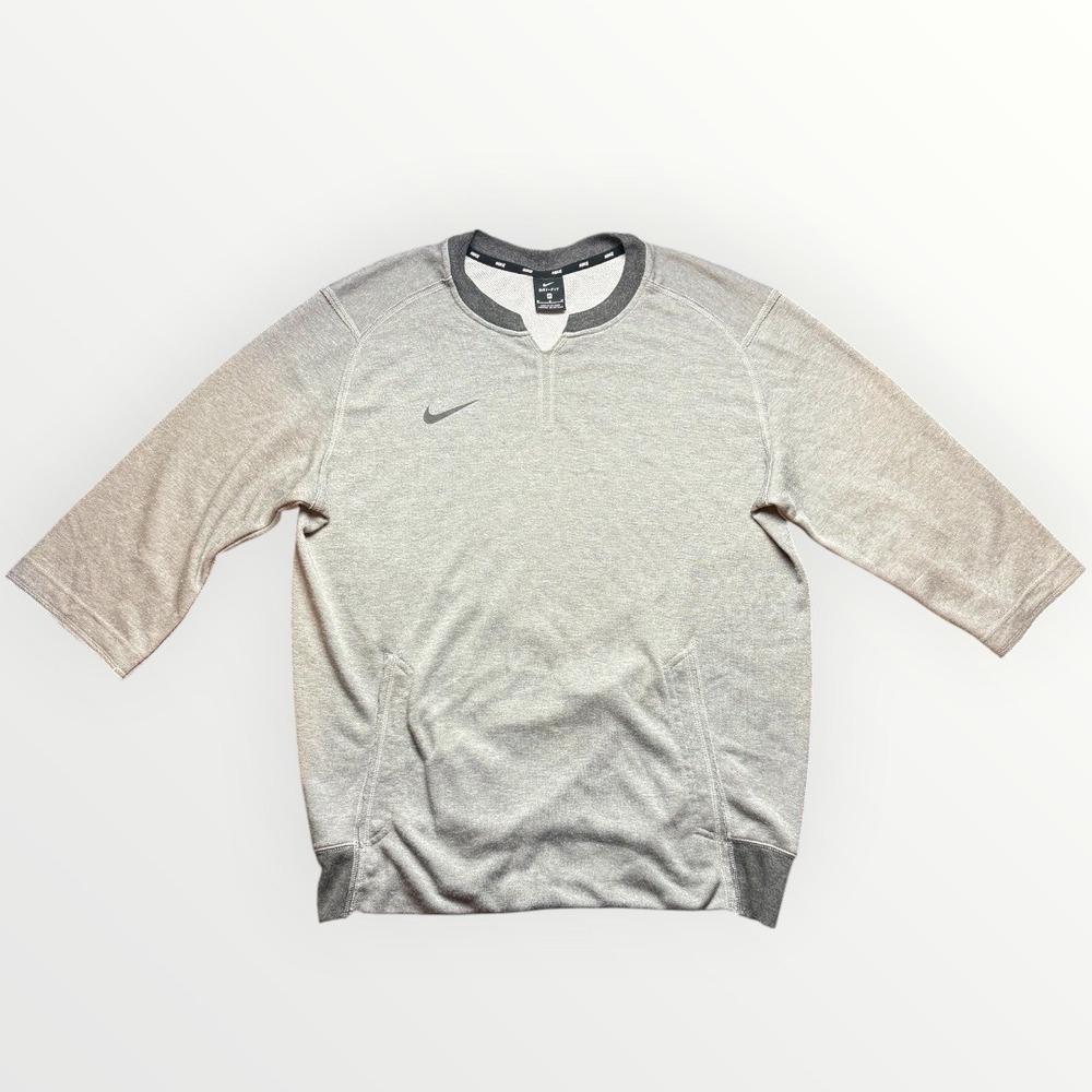 Nike Mens Dri-FIT 3/4 Sleeve Sweatshirt Gray Notched Neck Pullover M